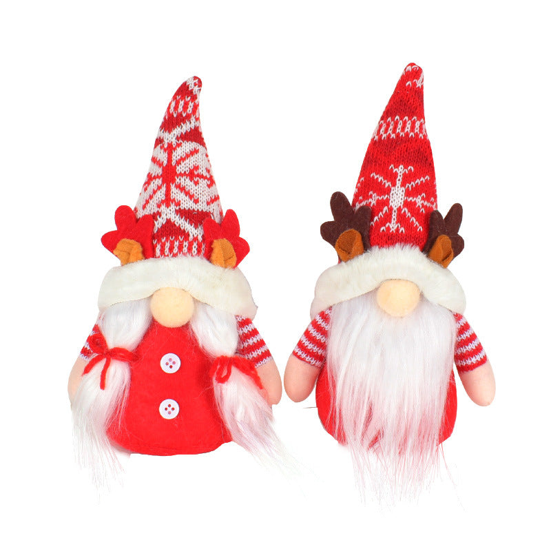 Christmas snowflake antler knitted red gnome