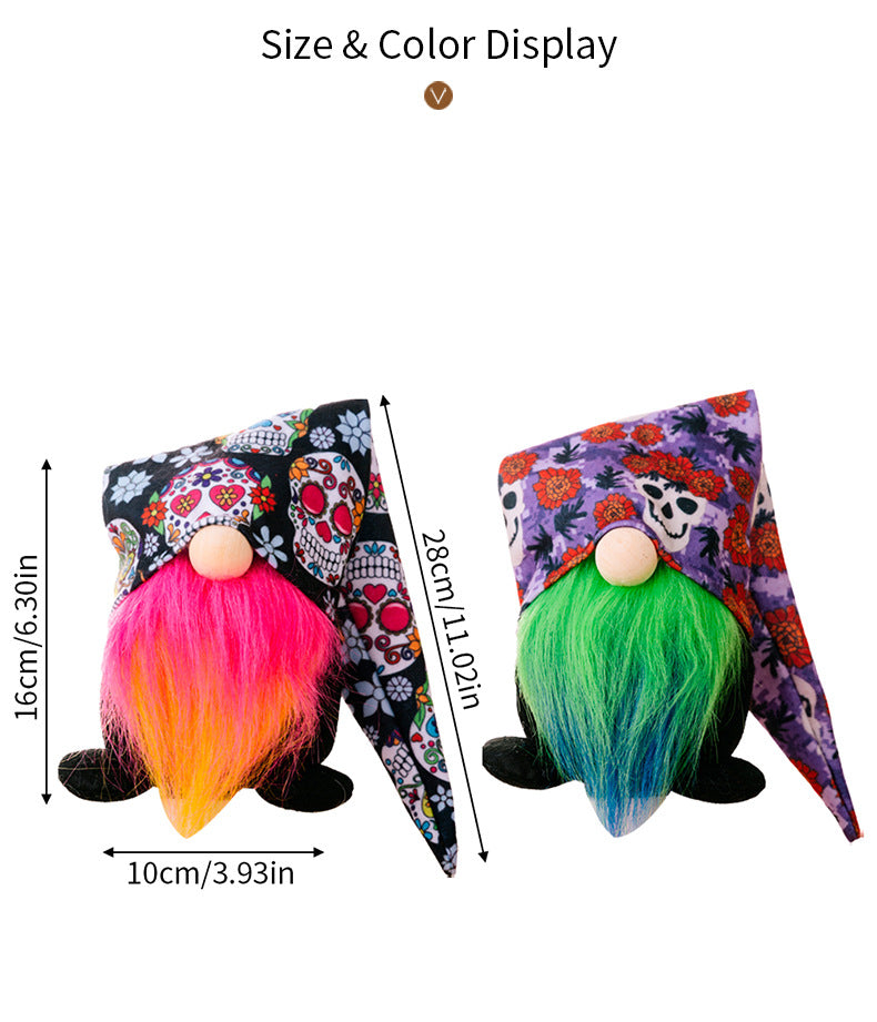 Halloween flower skull gnomes with colorful beard
