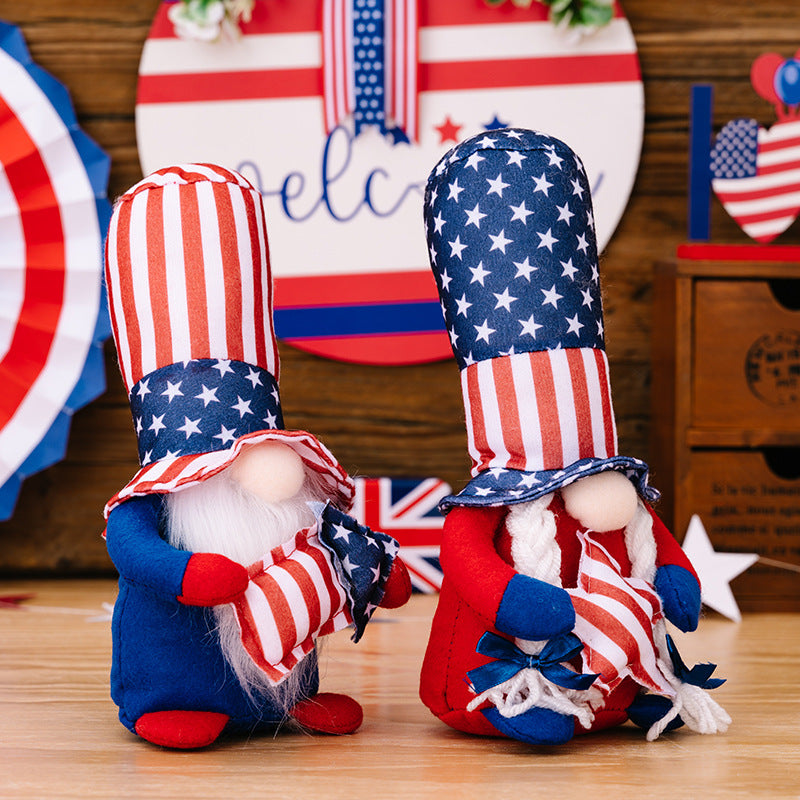 Handmade July 4th gnomes with red and white striped hat