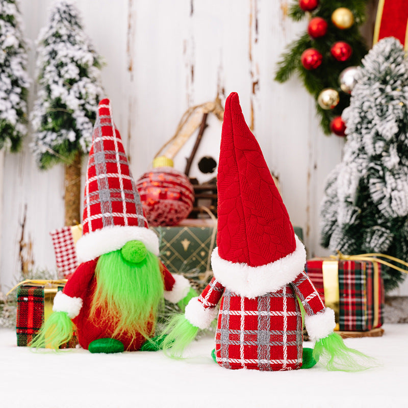 Christmas red gnomes with green hair