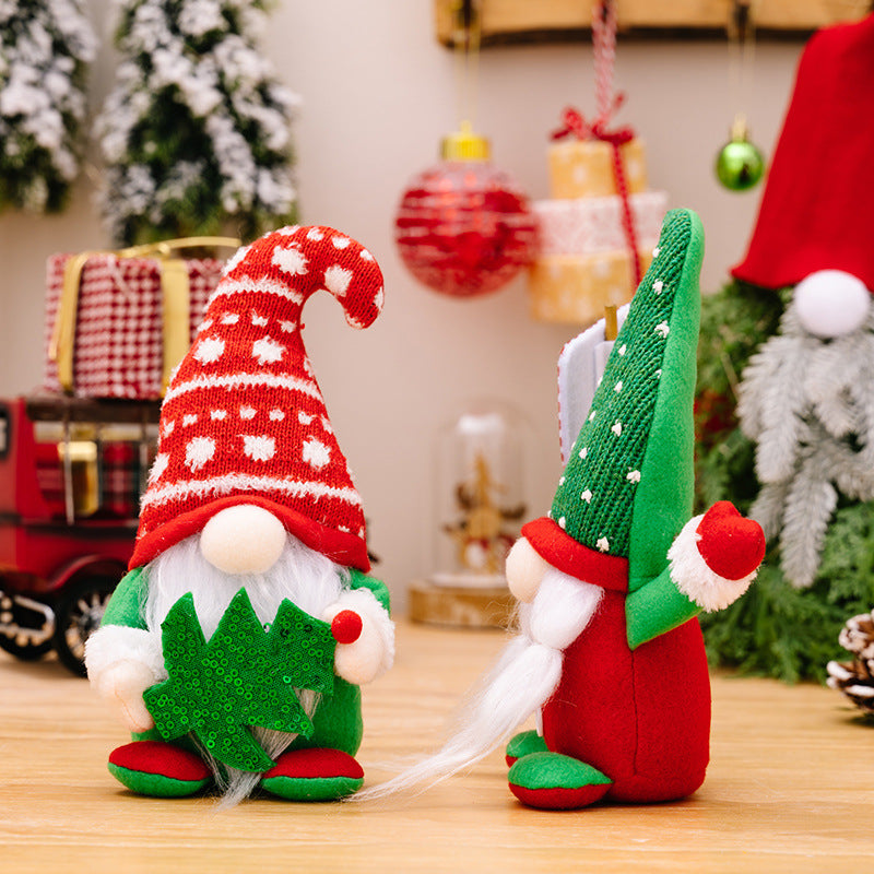 Christmas cactus knitted gnomes holding tree and Merry christmas