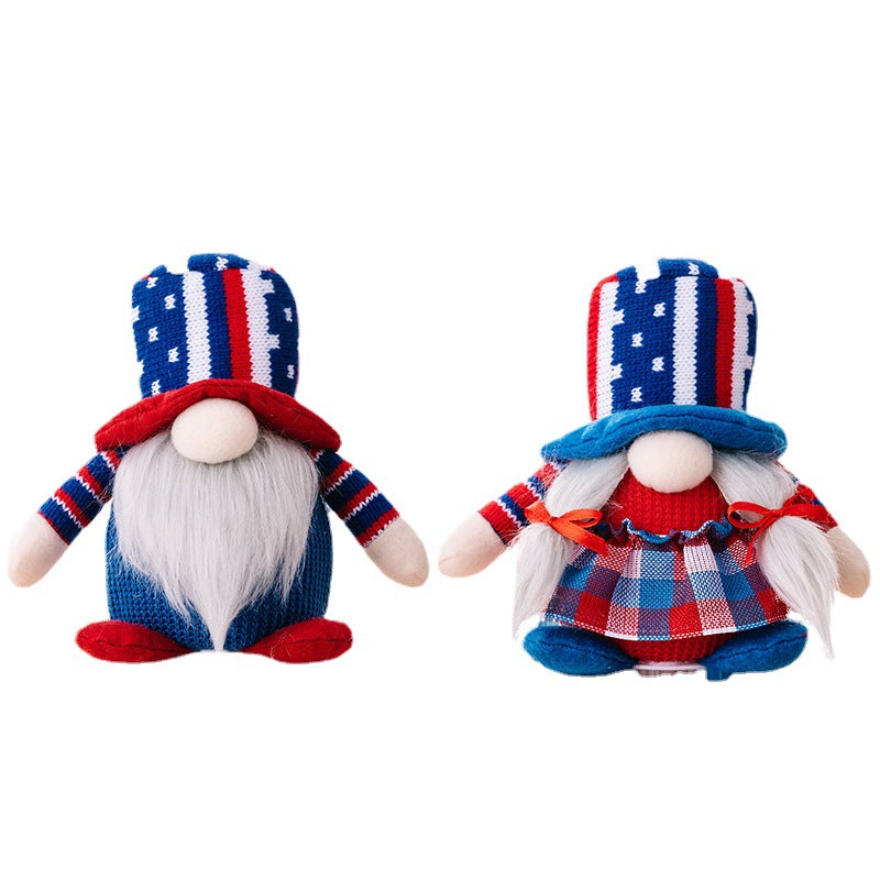 July 4th knitted hat gnome with lights