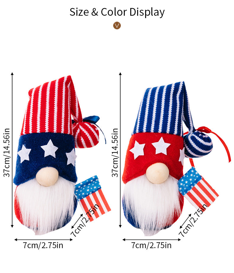 July 4th knitted hat gnomes with a flag