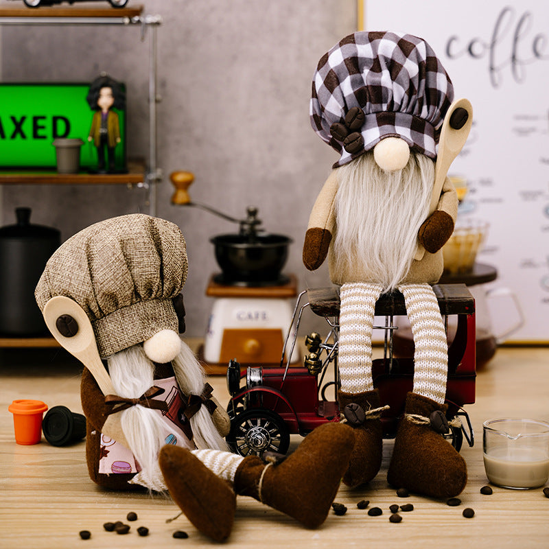 Coffee chef long-leg gnomes with spoon