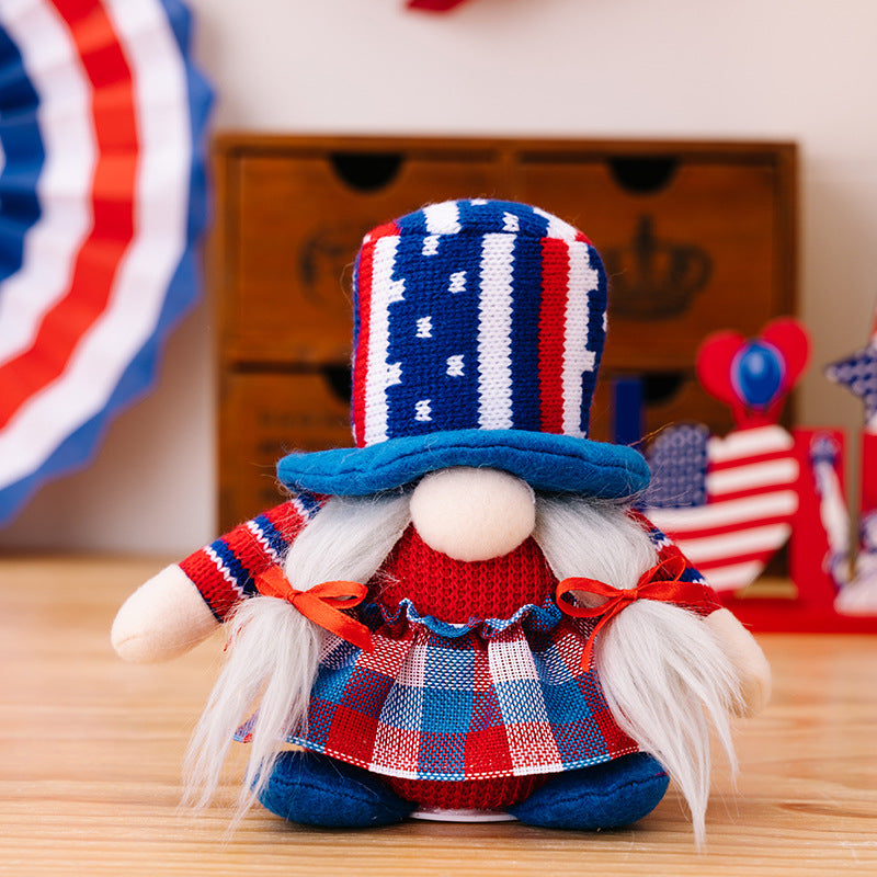 July 4th knitted hat gnome with lights