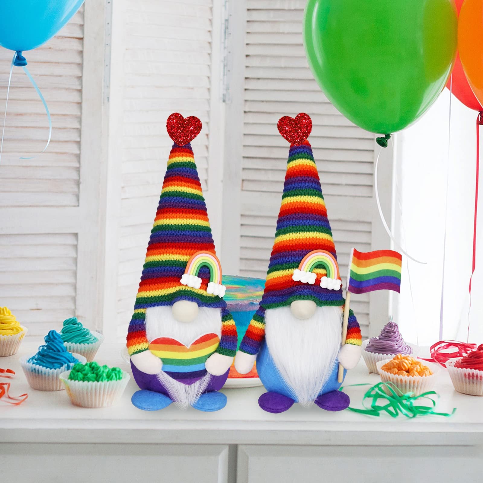 Knitted hat rainbow gnomes