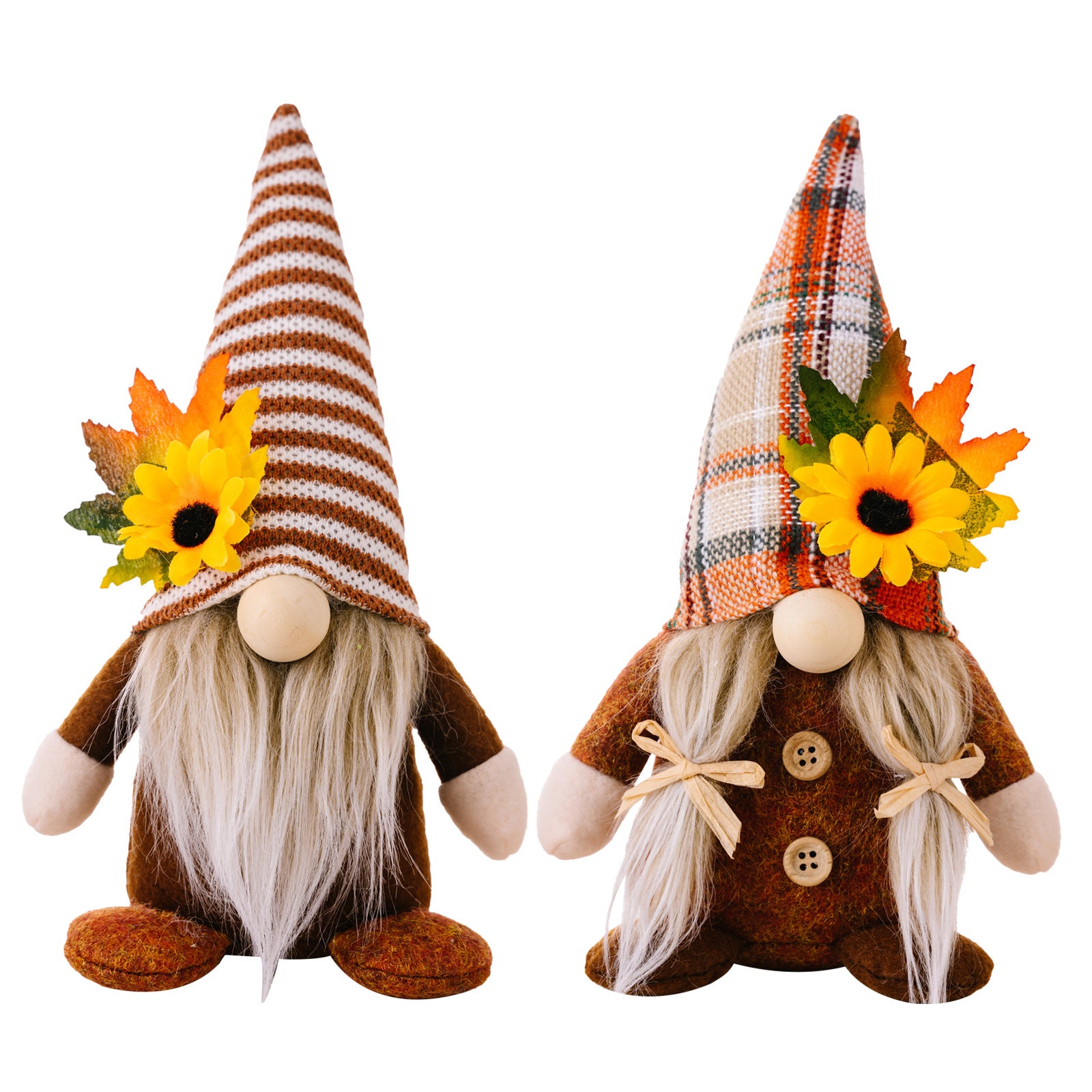 Fall Harvest Season Sunflower Maple Leaf Gnomes with Stripe/Plaid Hat