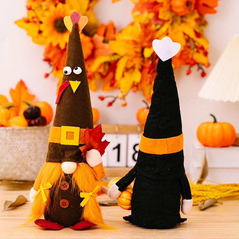 Thanksgiving turkey gnomes holding pumpkin /maple leaf