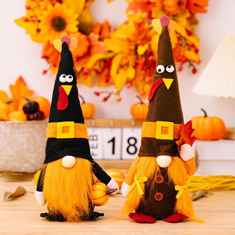 Thanksgiving turkey gnomes holding pumpkin /maple leaf