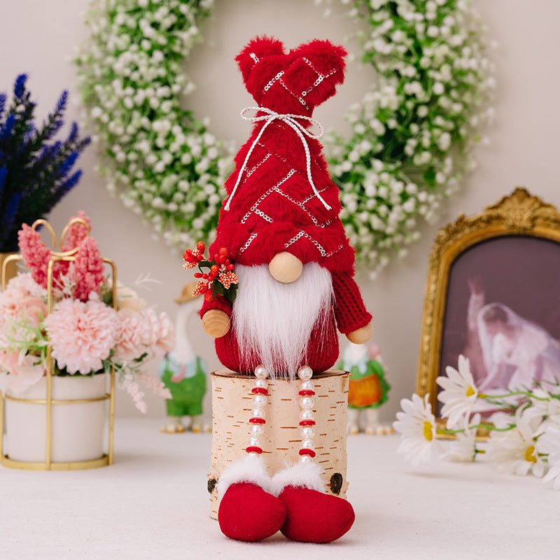 Valentine's Day sequins plush hat gnomes with pearl hanging legs