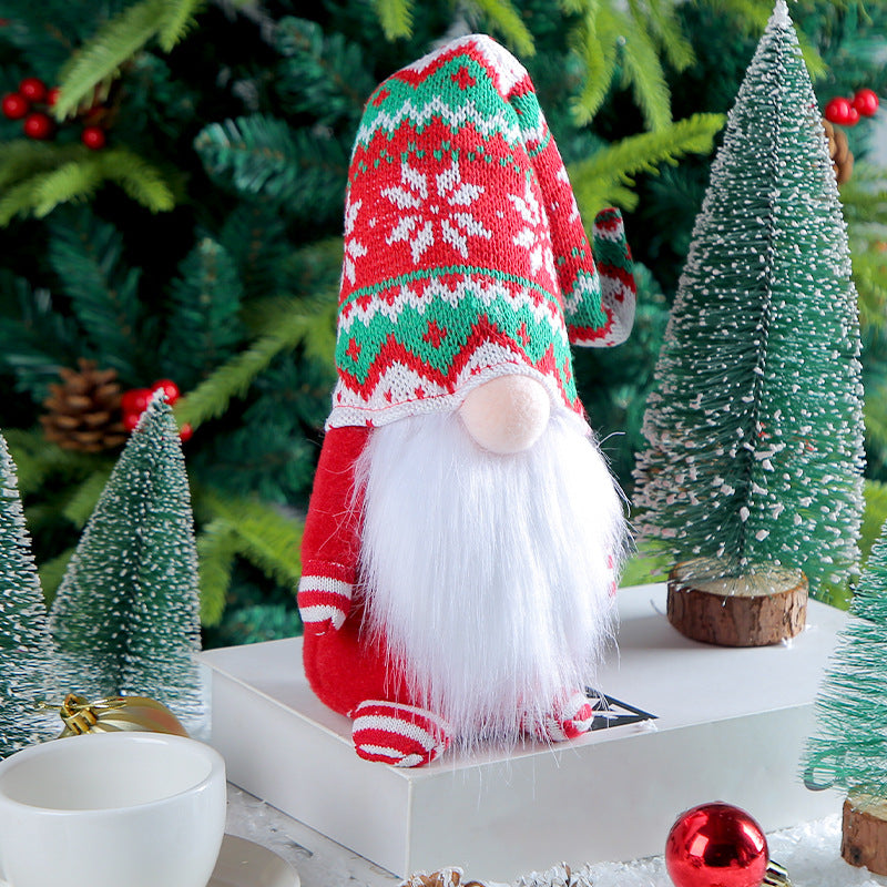 Christmas Forest Snowflake Knitted Long Hat Gnomes
