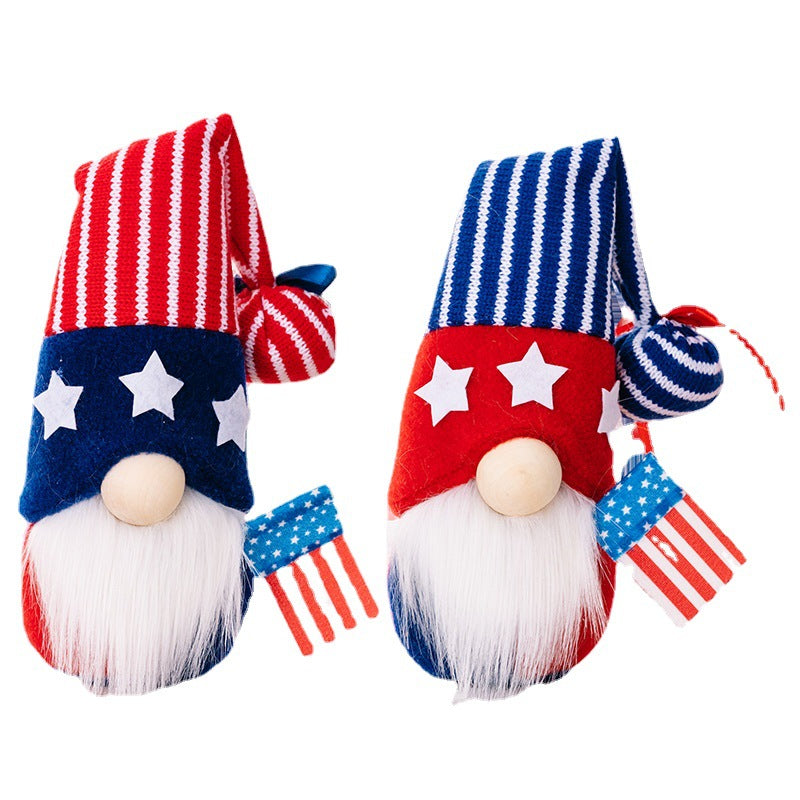 July 4th knitted hat gnomes with a flag
