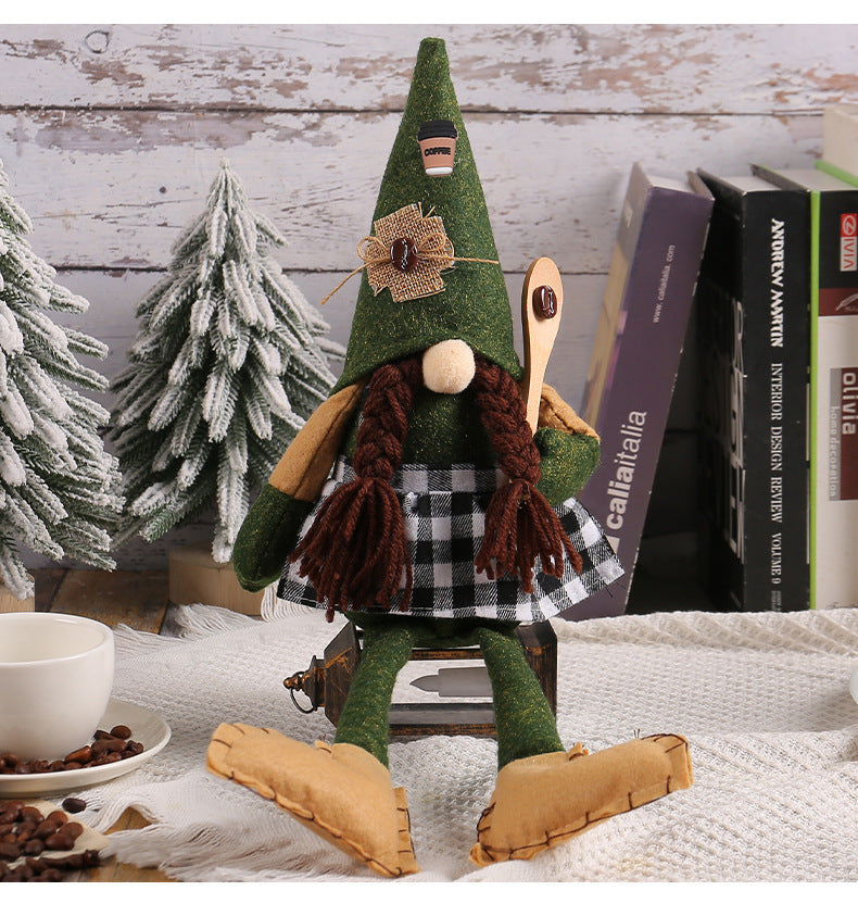 Coffee long-legged pointed hat gnomes with coffe bag and spoon