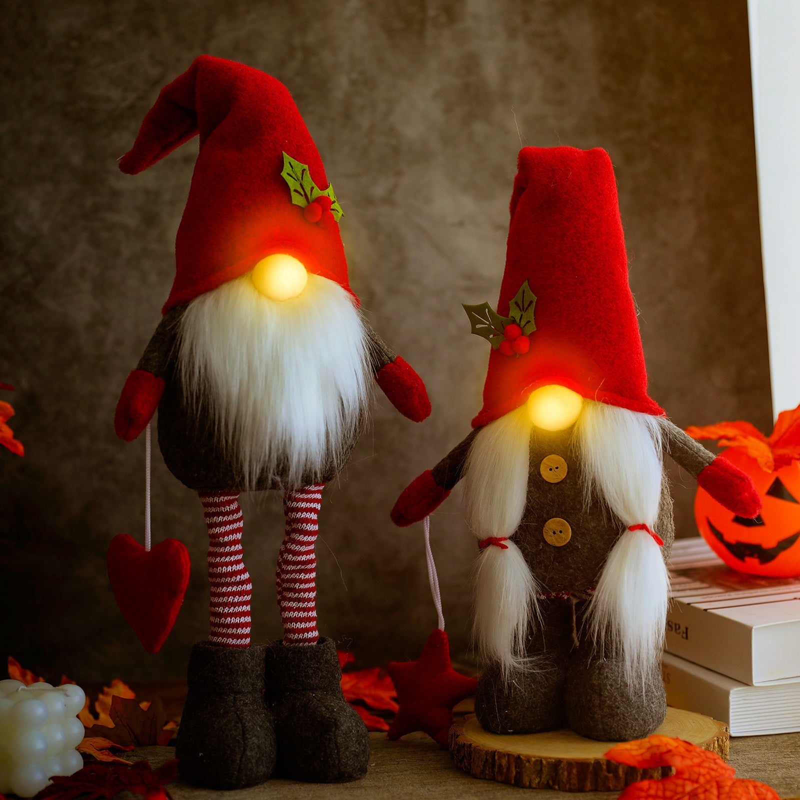 Red Gnome Couple With Glowing Noses