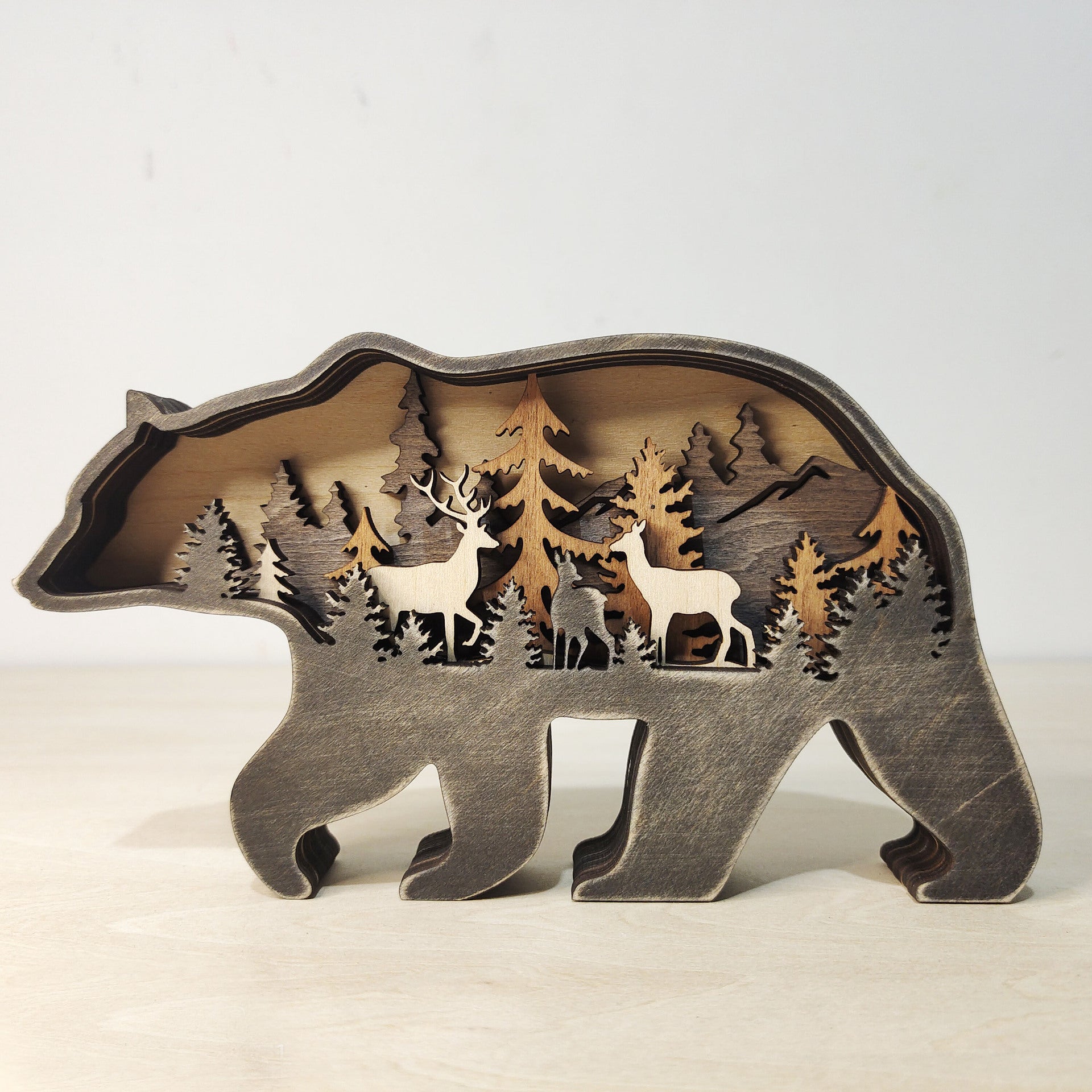 Hand-carved Wooden Animal And Forest For Gift And Decoration
