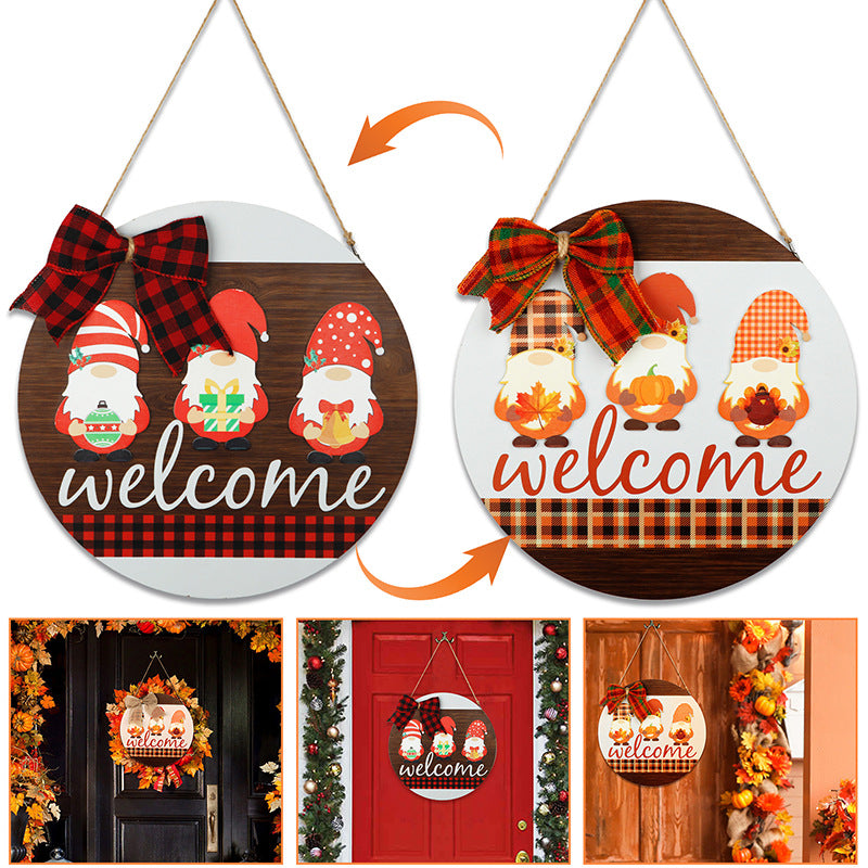 Double-sided Printed Gnome Wooden Sign For Fall And Christmas Decor