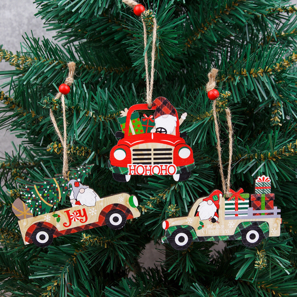 Wooden Christmas Driving Gnome Hanging
