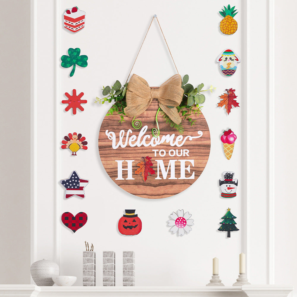 Wooden Seasonal Sign With Interchangeable Accessories For Holiday Decoration