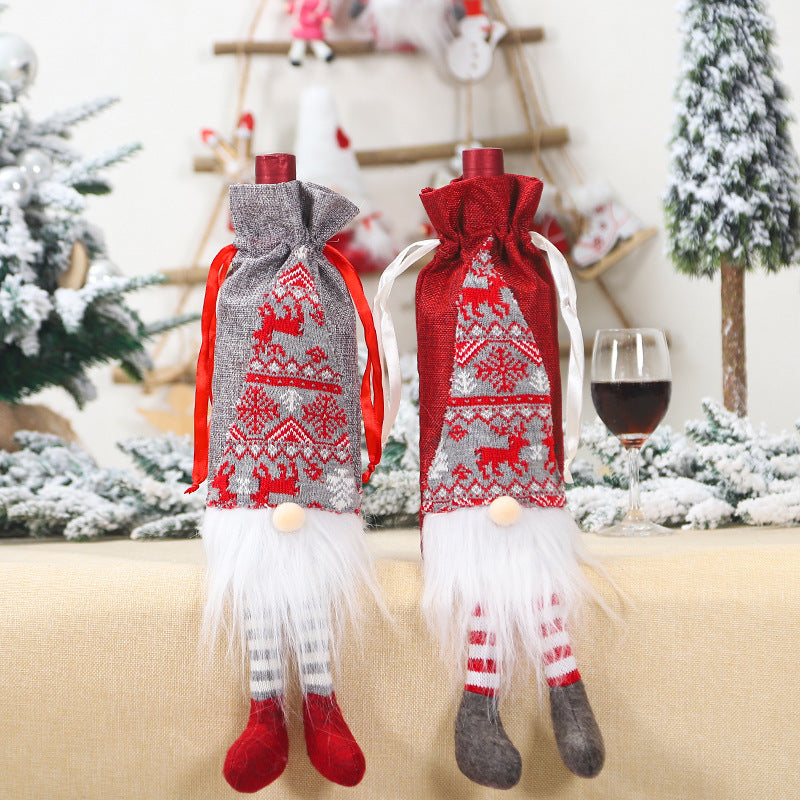 Long-legged Santa Gnome Wine Bottle Cover