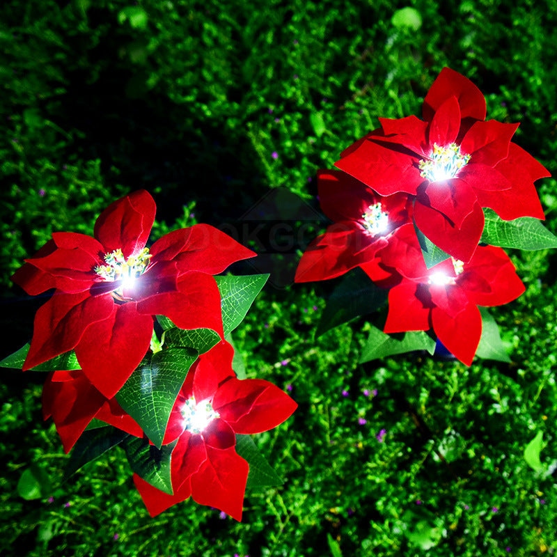 Solar Red Poinsettia Light For Christmas Decoration