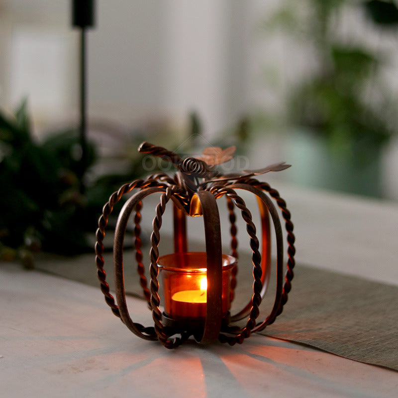 Vintage Metal Pumpkin Candle Holder For Fall And Halloween Decoration