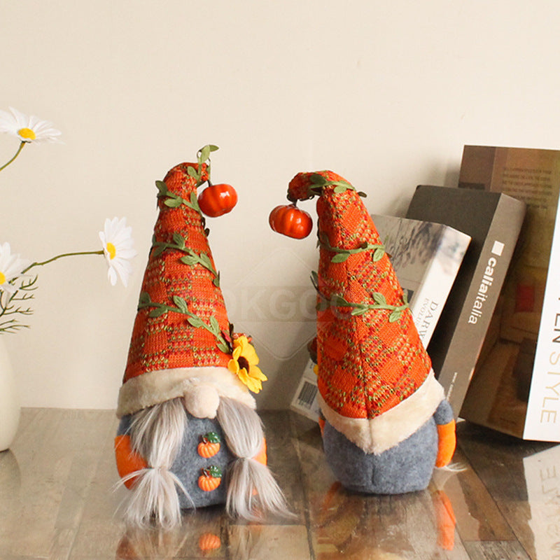Handmade Fall Gnome Couple With Orange Hat