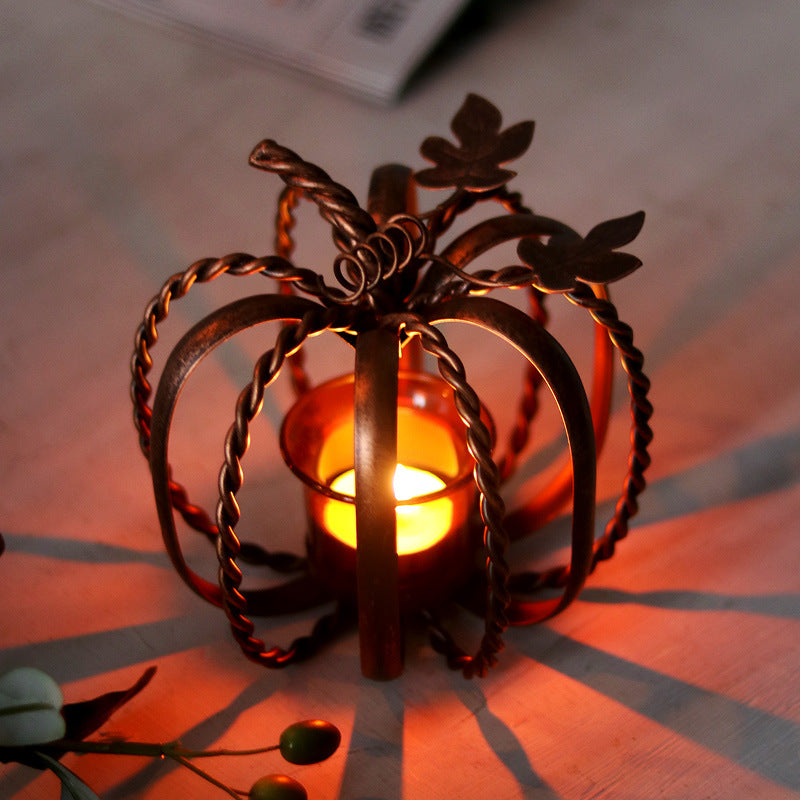 Vintage Metal Pumpkin Candle Holder For Fall And Halloween Decoration
