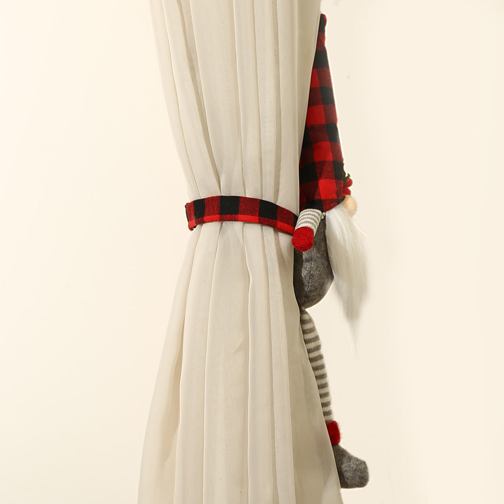 Plaid Hat Plush Gnome Curtain Buckle