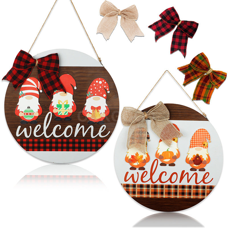 Double-sided Printed Gnome Wooden Sign For Fall And Christmas Decor