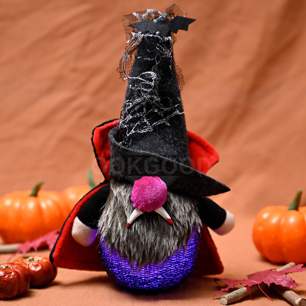 Plush Vampire Gnome With Colorful Lights For Halloween Decoration