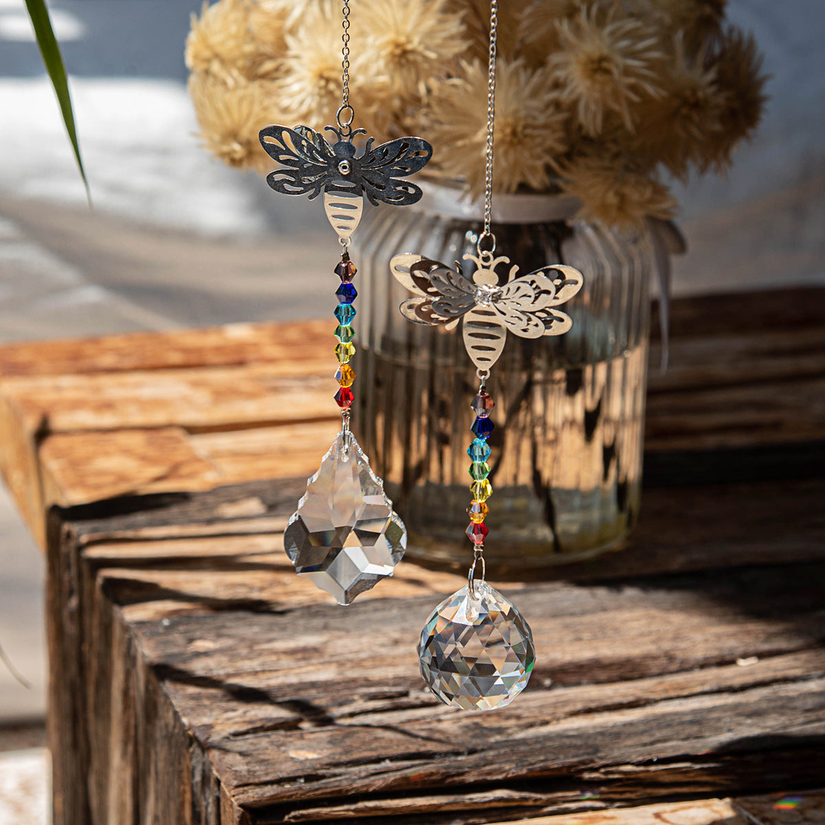Bee Themed Colorful Crystal Suncatcher Hanging