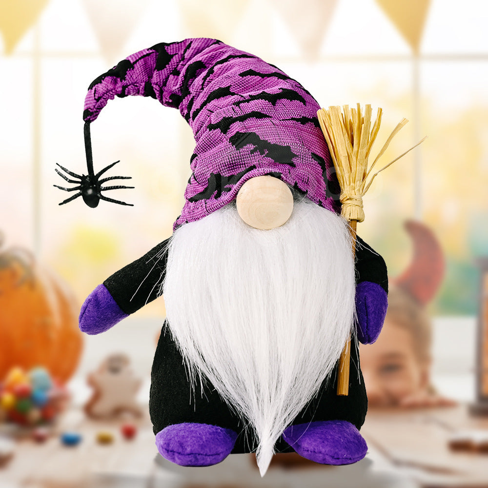 Lovely Plush Gnome With Magic Broom For Halloween Gift