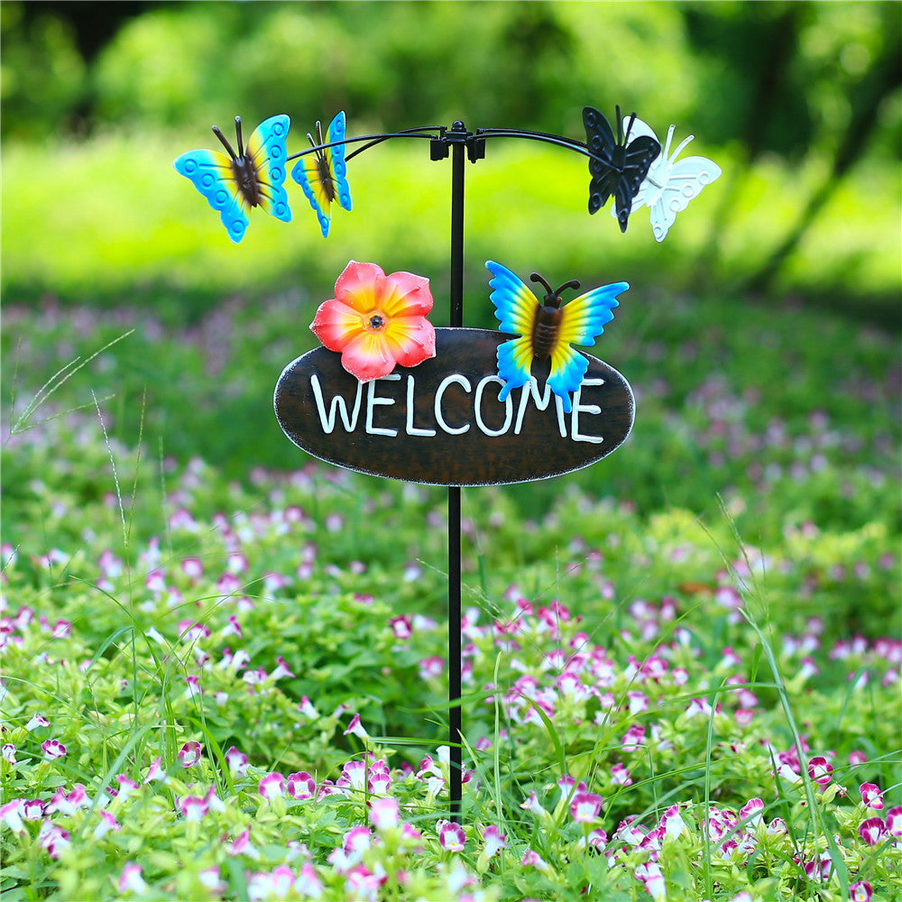 Unique Garden Metal Wind Spinner With Welcome Sign