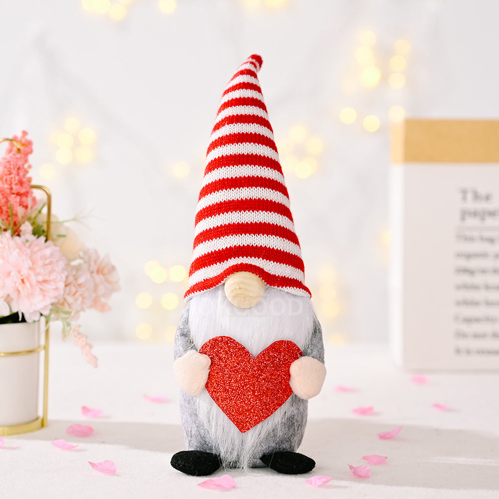 Red Hat Gnome Couple Holding Heart And Love Letter