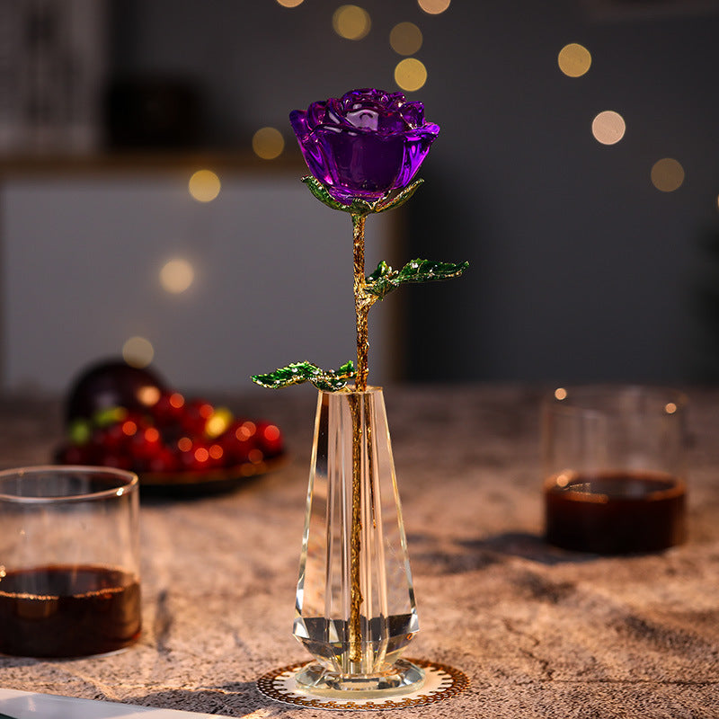 K9 Crystal Rose With Crystal Vase For Unique Gift