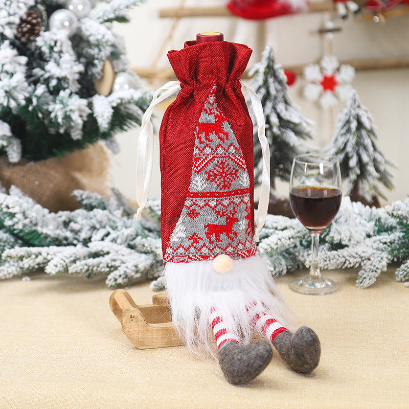 Long-legged Santa Gnome Wine Bottle Cover