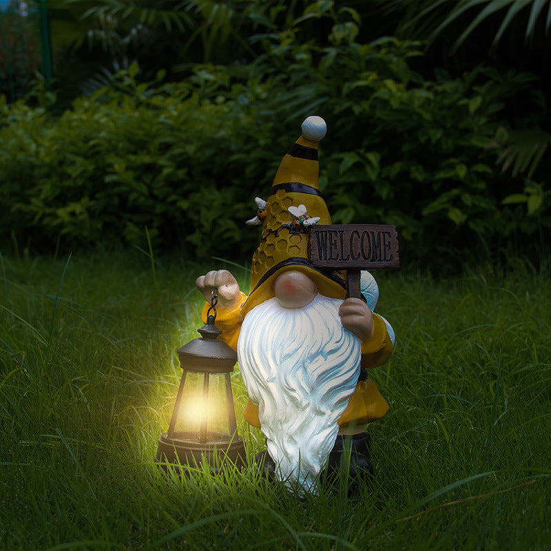 Bee Gnome And Butterfly Gnome - Resin Statue With Solar Light