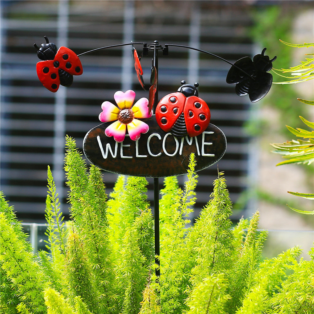 Unique Garden Metal Wind Spinner With Welcome Sign