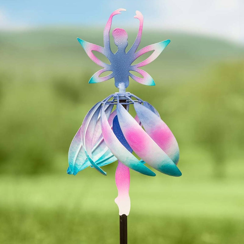 Fairy Ballerina Metal Rotating Windmill Sculptures Stake For Garden Yard Decor