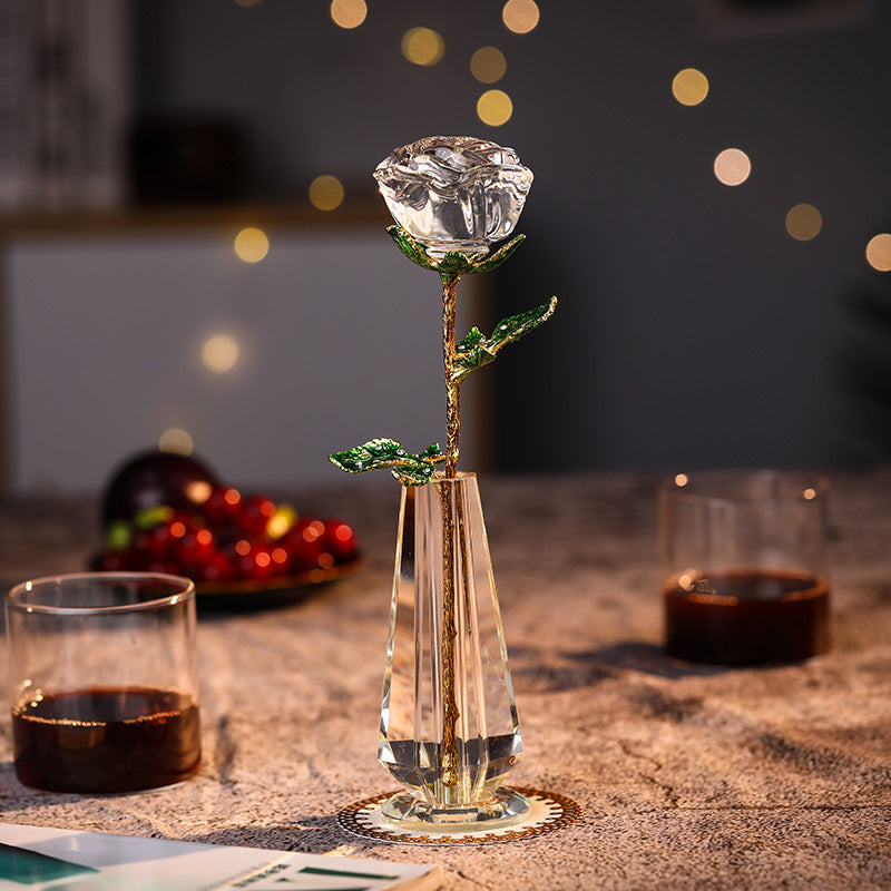 K9 Crystal Rose With Crystal Vase For Unique Gift