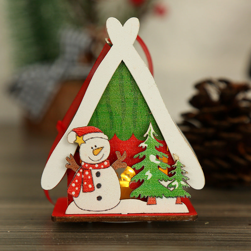 Santa Claus Colorful Wooden House Glowing Christmas Hanging Pendant
