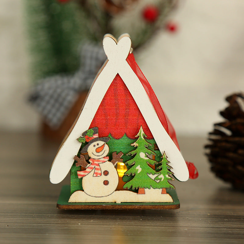 Santa Claus Colorful Wooden House Glowing Christmas Hanging Pendant