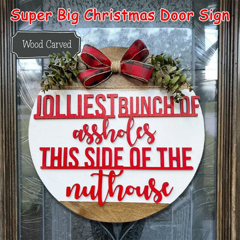 Christmas Theme Wooden Door Hanging Sign Board