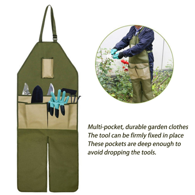 Unisex Oxford Cloth Waterproof Garden Apron Guard With Buckle Multi Pockets Full Coverage