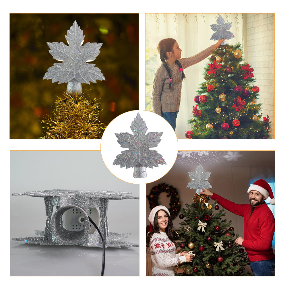 Leaf-shaped Christmas Tree Topper With LED Snowflake Projection