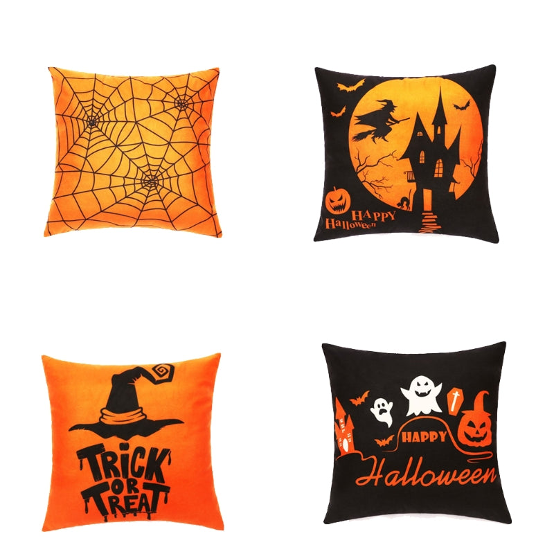 Happy Halloween Pillow Case Witch Hat Ghost Patterns Cushion Cover Decor
