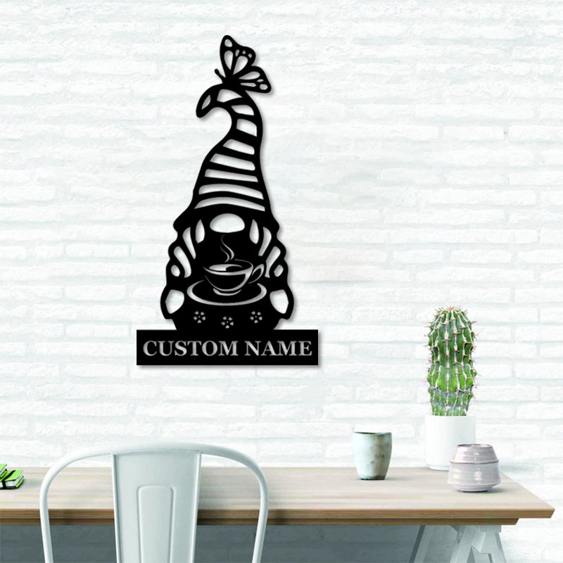 Personalized Custom Coffee Gnome Metal Art Sign