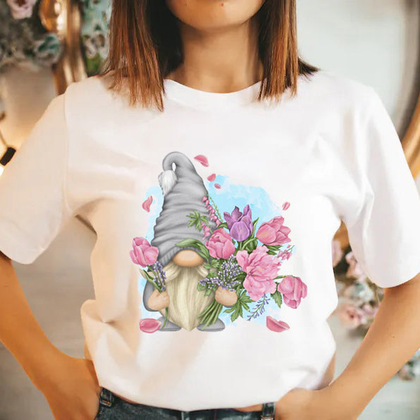 Gnome Holding Flower Bouquet - Spring Summer Unisex T-shirt