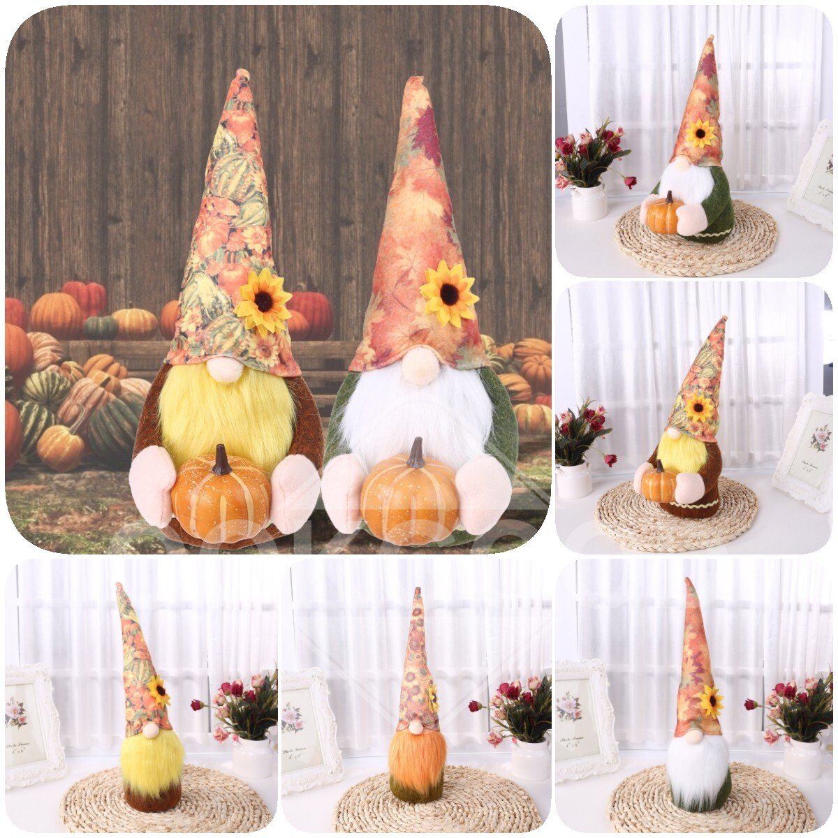 Handmade Plush Gnome With Pumpkin And Flower For Holiday Gift