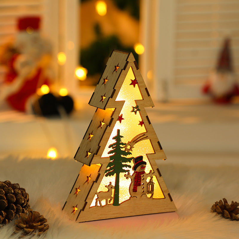 Christmas Snowman LED Wood House Xmas Tree Ornaments